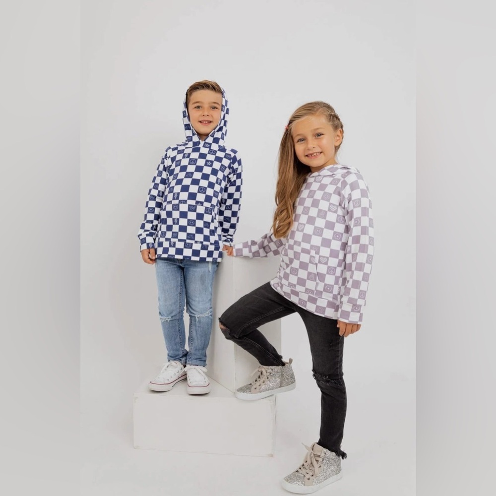 KIDS: Bird & Bean Pullover Bamboo Sweatshirt in Check It Out Blue